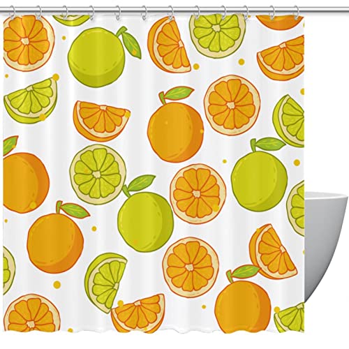 Rideau de douche orange vif et vert citron grand format