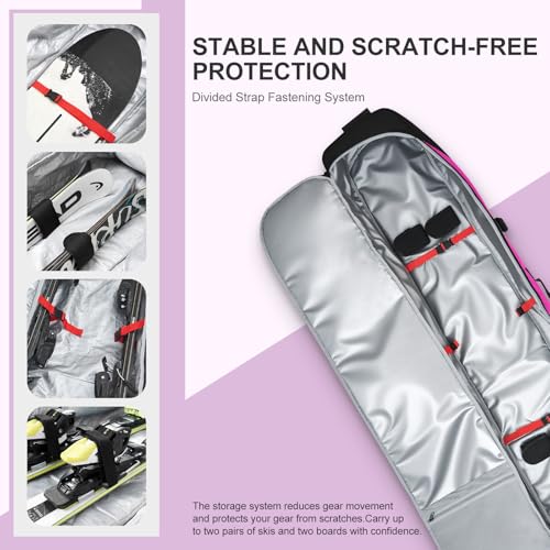 image for Odoland Rolling Ski Bag, Padded Snowboard Bags and Ski Boot Bag with W