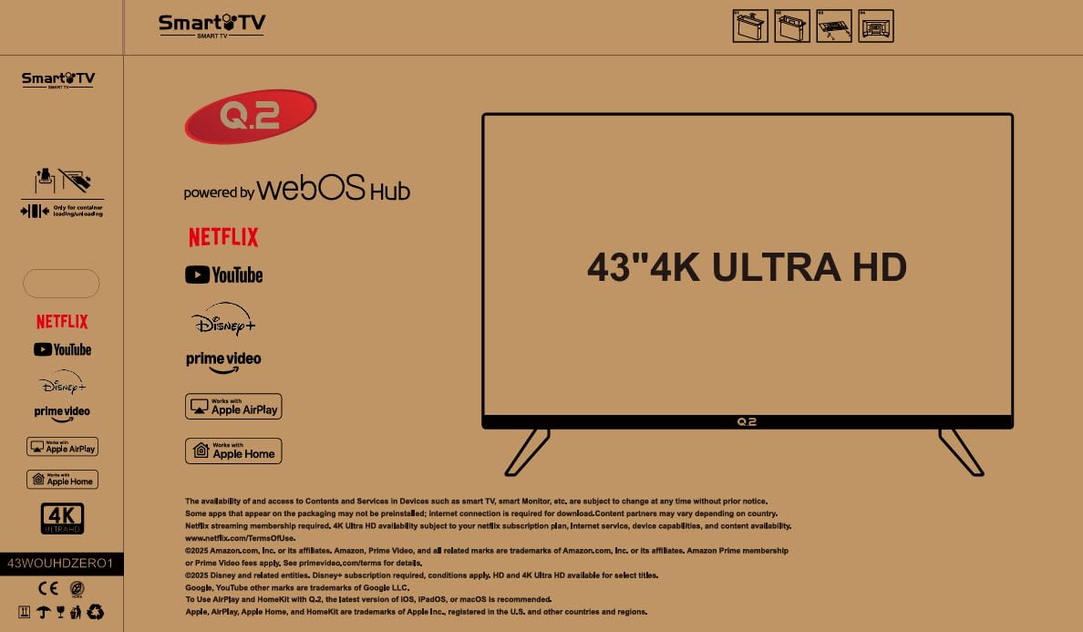 Q.2 Téléviseur Intelligent 43" 4K UHD LED – Smart TV avec webOS, HDR, Wi-FI, Bluetooth.