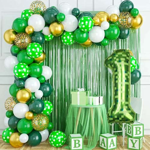 Image of 40 Inch Giant Green Pixel Number 0-9 Foil Balloons, Large Number Balloons Birthday Party Decoration Supplies (Number 1)
