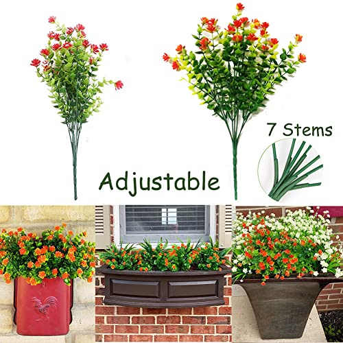 Visvic Artificial Flowers Outdoor Uv Resistant Boxwood Plants Shrubs 21Pcs, Fake Flowers Outdoor, Faux Plastic Greenery For Indoor Outside Hanging Planter Home Yard Wedding Farmhouse Decor(Sunset Red) #TOP4