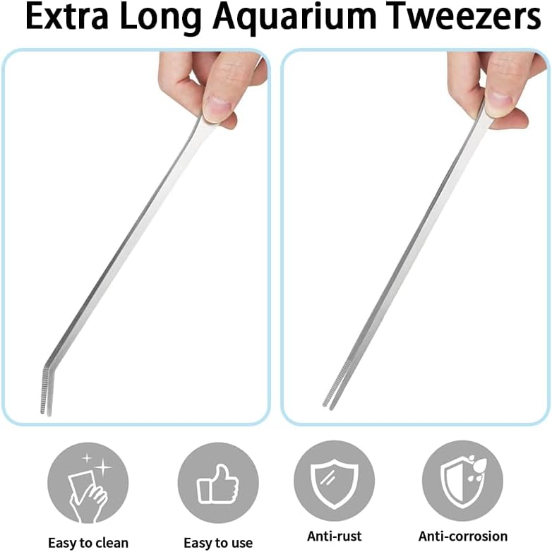 10.6" Sanded Curved Aquarium Tweezers Stainless Steel for Reptile Feeding & Aquascape Suitable for Lizard Bearded Dragon Snake Tank and Other Breeding Scenes Tools