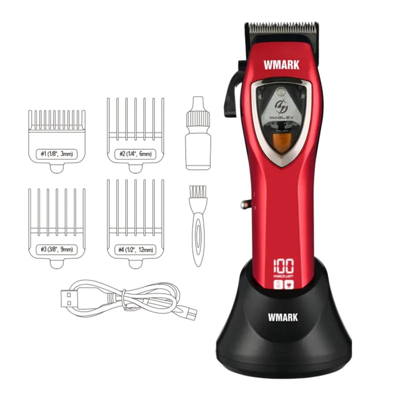 Image of WMARK NG-9010 Professional Zero Gapped Hair Clipper Self Sharpening Blade 10000 RPM Maglev Motor charging stand 4 Guide Comb Taper Lever Adjustments for close cut trimming for men, Model 39