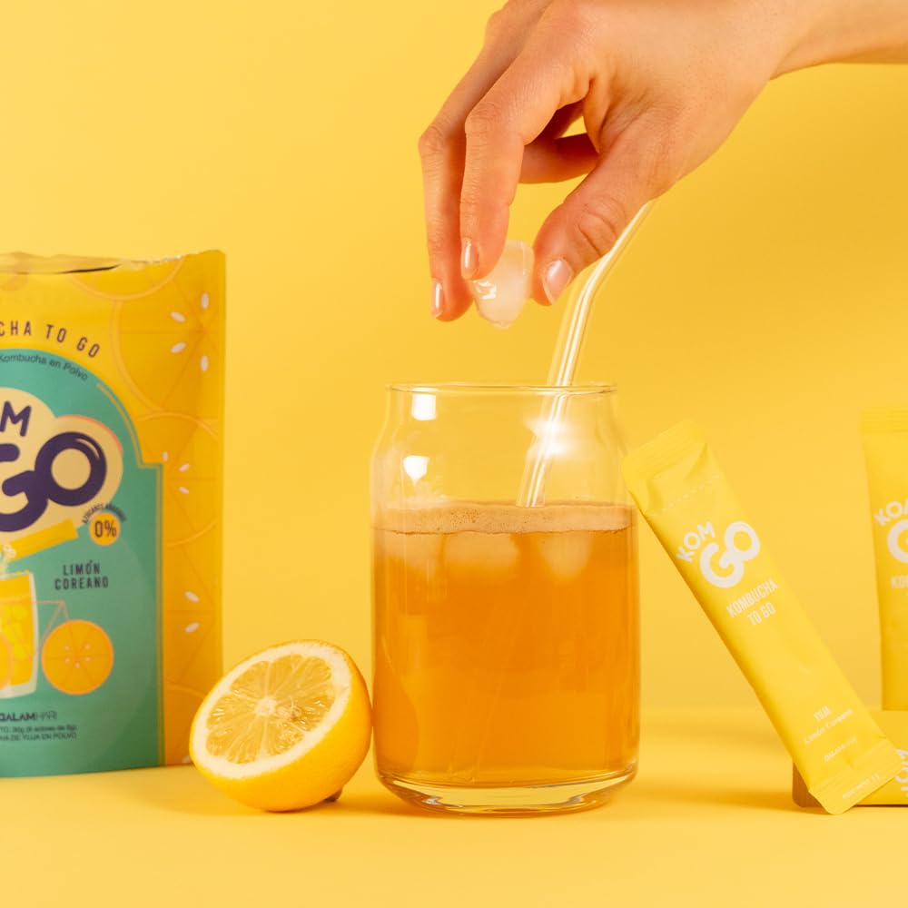 KOMGO Kombucha en Polvo Bebida Instantánea con Probióticos y Antioxidantes 15 Kcal Limón Coreano