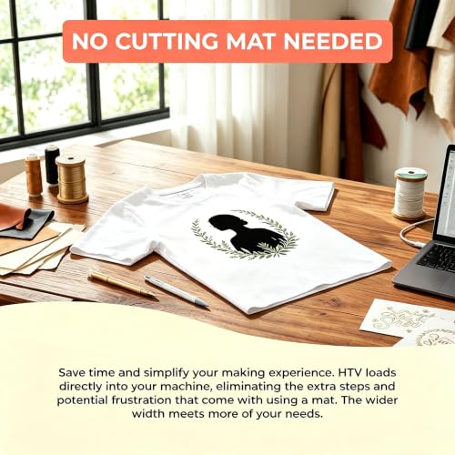 Image of HTVRONT Smart Iron On Vinyl, Black HTV - 13 inch x 3FT Heat Transfer Vinyl - HTV Vinyl Compatible with Cricut Maker & Explore - Matless Cutting for Long Cuts, Easy to Cut & Weed for Heat Transfer Design