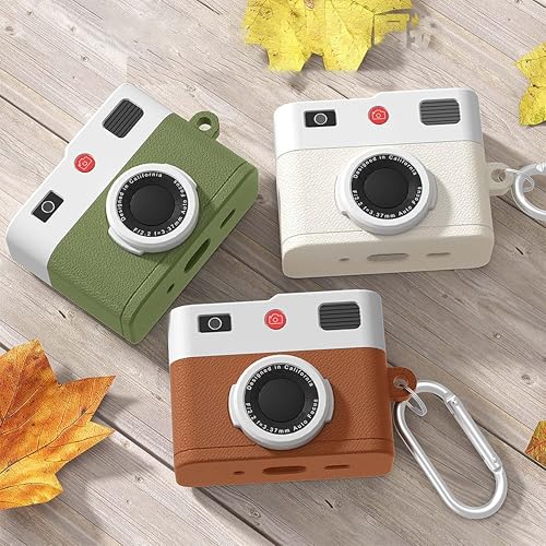 Image of Retro Camera Silicone Case Cover for Apple Airpods Pro 3 (2025) with Carabiner (Brown, Retro Camera)