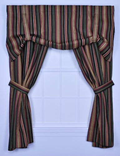 Ellis Curtain Montego Stripe 82-Inch By 63-Inch Tailored Panel Pair Curtains With Tiebacks, Black #TOP3