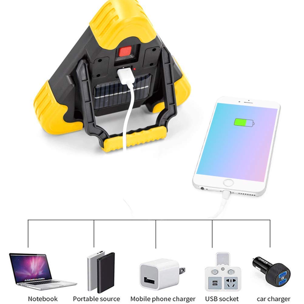 Foco LED portátil de 50 W, 500 lúmenes, luz de trabajo recargable con panel solar, 5 modos de luz, batería externa de 4000 mAh, luz de advertencia exterior impermeable IP65 para iluminación de emergen