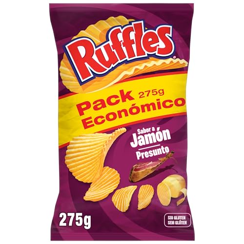 Ruffles Jamón, Patatas Fritas con sabor a jamón, Producto de Aperitivo, bolsa familiar, 275gr