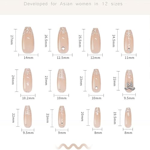 Butterfly Bow Press On Nail 24Pcs Rhinestones Sparkle Ballerina Coffin False Fake Nails 3D Bling Glitter Gradient Natural Press On Nails Stick On Nails Acrylic Full Cover Reusable False Nails For Women #TOP3