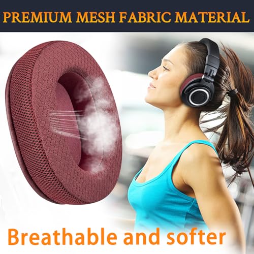 Image of SOULWIT Earpads Replacement for Audio Technica ATH M50X M50XBT M50RD M40X M30X M20X MSR7 SX1 Monitor Headphones, Ear Pads Cushions with Durable Grid Mesh Fabric - Burgundy