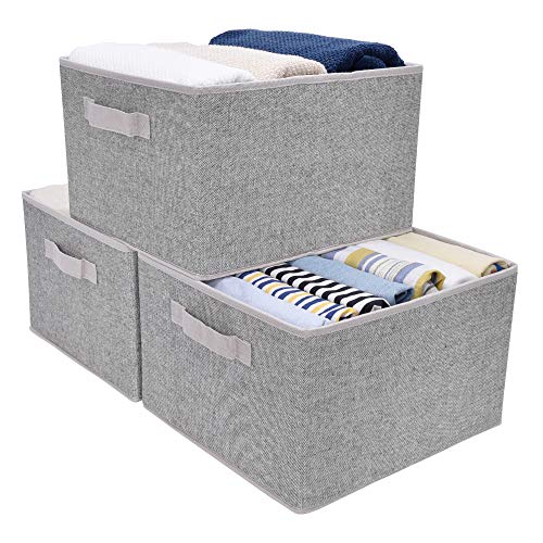 StorageWorks Collapsible Storage Bins for Shelves with Handles, Closet Basket, Rectangle, Gray, 3-Pack