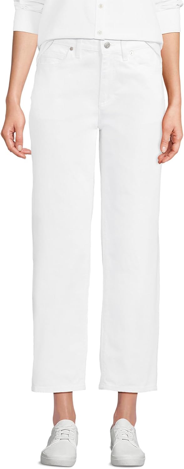 Lands' End Women's Soft Denim Mid Rise Relaxed Straight Crop Jeans