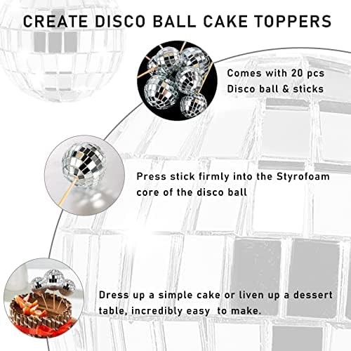 20 Pieces Disco Ball Cake Toppers Disco Ball Cupcake Toppers 1970S Disco Ball Cake Decorations Disco Theme Cake Picks for Christmas Disco Theme Party 70S Theme Party Favor Supplies (#A)