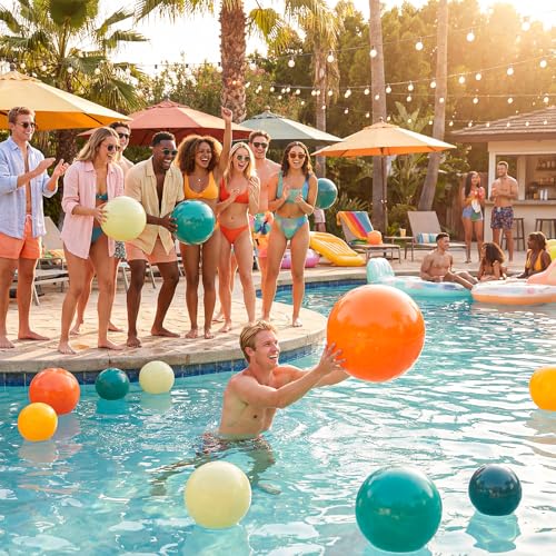Realspring 24 Pcs Inflatable Beach Balls for Kids Bulk Pastel Solid Color Jumbo Beach Ball Swim Pool Floating Toys Baby Shower Birthday Summer Party Decor(Mainly Green, Yellow, Brown, White,10 Inch) - image 5