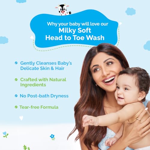 Image of Mamaearth Milky Soft Head to Toe Wash With Oats, Milk, and Calendula for Babies- 200 ml |2-in-1 Tear-Free Body Wash & Shampoo | Moisturizes and Soothes Skin | Travel-friendly Pack