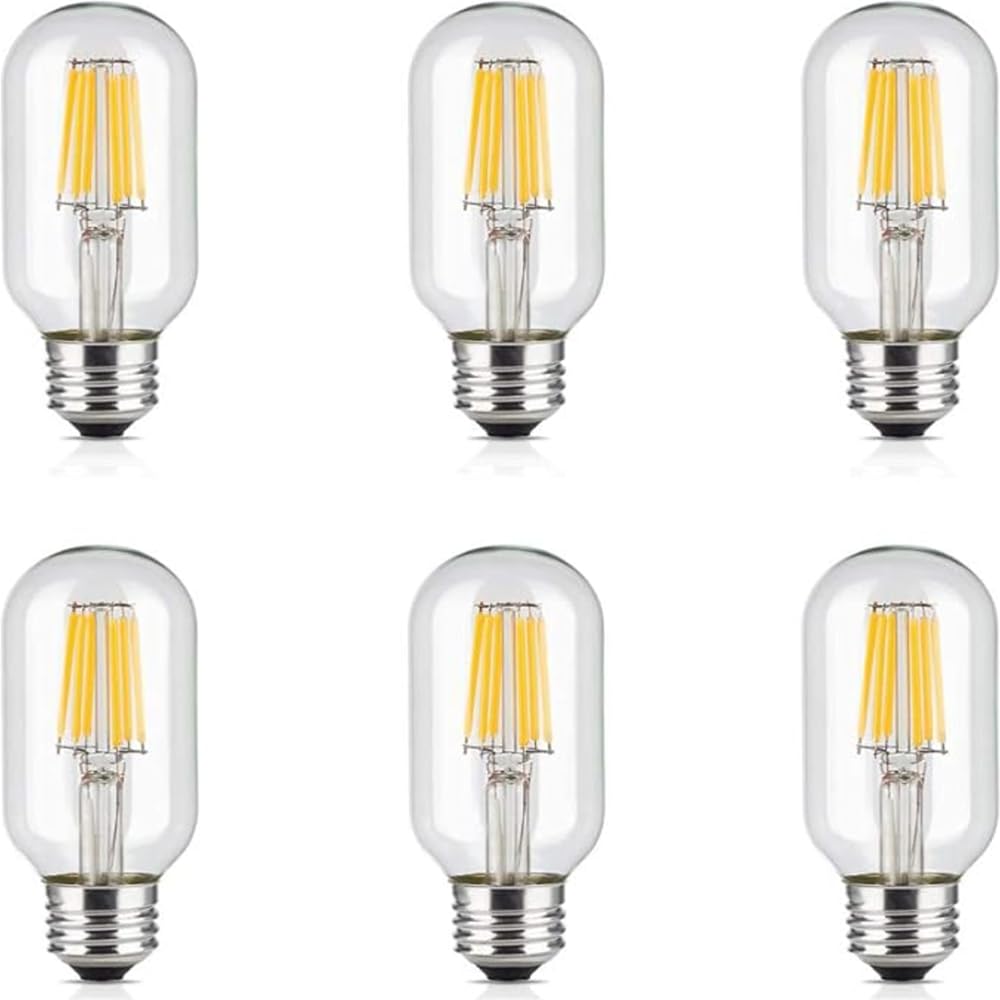 6Szt E27 Żarówka LED T45 Żarówki Rurkowe LED T45 Wkręt 2W 4W 6W 8W Żarówka Vintage Ciepła Biel 2700K Żarówka LED Kąt Wiązki 360° Przezroczysty Żarnik Bez Możliwości Ściemniania,6W