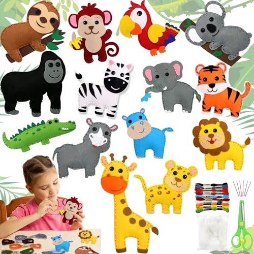 TZEKING Nähset für Kinder,Nähen kinder,Tierformen Filz Bastelset ab 6 jahre,Animals Sewing Kit,Nähset Kinder Tierformen,Filztiere Nähspass,Tiere Nähen Bastelset,Pädagogisches Set für Anfänger