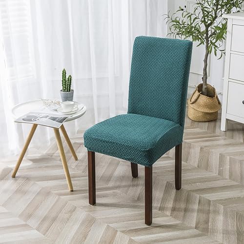 Image of House of Quirk Elastic Jacquard Chair Cover Stretch Removable Washable Short Dining Chair Cover Protector Seat Slipcover (Pack of 2, Teal)