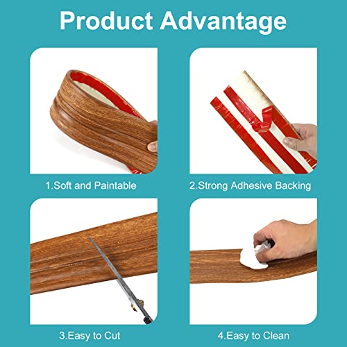 Yuzzy Peel And Stick Baseboard Molding Self-Adhesive Rubber Wall Base Molding Trim 4 Inch X 10 Ft Vinyl Wall Baseboard Moulding Trim For Floor Base Cove Base Wall Base (Imitation Wood Color) #TOP2