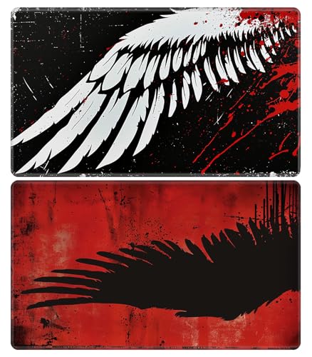 Playmat for MTG, Card Game Mat Non-Slip Rubber Base and Stitched, 24 x 14 inch TCG Play Mat for MTG and Other Card Games (NO Zones 2 Pack), Red Black Wings