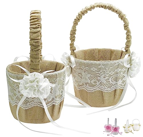 EinsSein 2x Cesta de flores Boda Flor de Yute 17x26x13 arras cestos mimbre bodas decoración decoracion cestas bebe anillos pequeña porta alianzas comprar cestitas regalos vacias cesto cojines setas