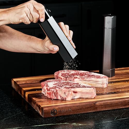 Image of HexClad Salt and Pepper Mill Set with Adjustable Professional Grinders and No-Mess Caps