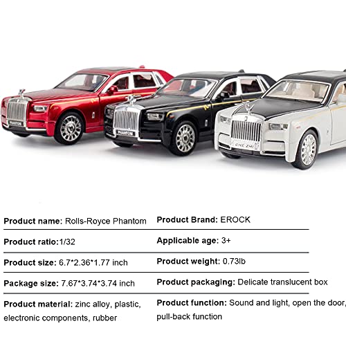 Alloy Collectible Rolls-Royce Phantom Model Toy Car, 1/32 Scale Diecast Car Model Pull Back Vehicles Phantom Toy With Sound & Light, Car Logo Can Be Folded #TOP4