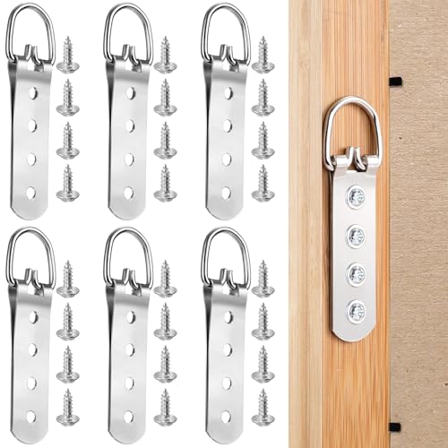 Image of ANCIRS 6 Pcs Super Heavy Duty Extra Large Strap Hanger, 4 Hole D-Ring Picture Hanging Hardware, Heavy Duty D Ring Picture Hangers with 24pcs Screws for Picture, Frame