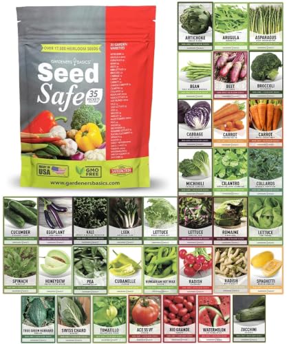 Gardeners Basics Seed Safe Kit - 35 Easy to Grow Heirloom Vegetable Seeds for Beginners - Non GMO Garden Starter Set with 17,000+ Seeds - Gardening Gift for Families