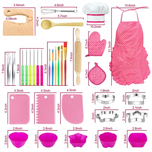 39 Pcs Wooden Kids Cooking And Baking Chef Set For Kids,Real Cut Cooking Set,Toddler Kitchen Apron Chef Hat Costume Role Play Kits For 3-12 Year Old Girls #TOP2
