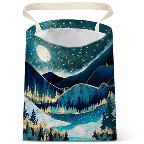 Image of Car Trash Bag Hanging No Snap Small Garbage Bag for Car Back Seat Cute Printed One-handed Strap Trash Bags Car Accessories-Mountain Moon Lake Car Trash Bags