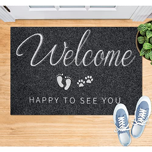 Brmeday Felpudo Personalizable con Texto Welcome Happy To See You, 40 x 60 Cm, Lavable, Antideslizante, para Puerta De Casa, Exterior e Interior