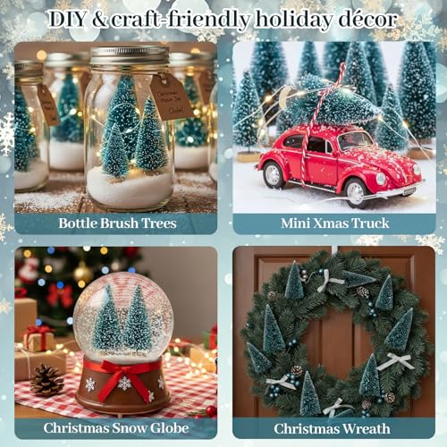 LOVEINUSA 40 Pack Mini Christmas Bottle Brush Trees, Tabletop Snow Flocked Village Trees in 5 Sizes for Christmas Village, Diorama & Holiday Table Decor - Thumbnail 4