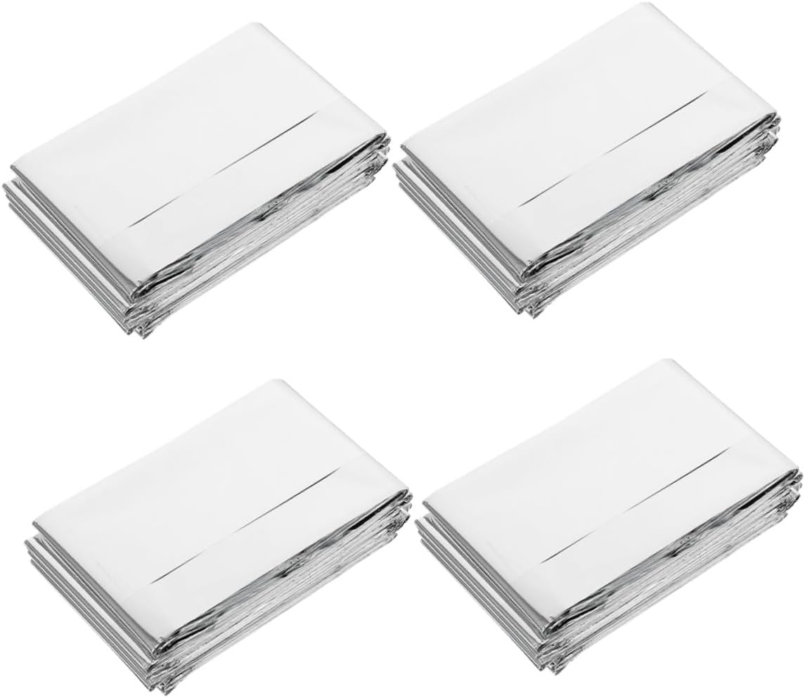 4pcs Camping Emergency Blanket Silver Foil Thermal Insulation Survival Blanket 130x210cm Outdoor Warming Sheet for Hiking and Emergency Use