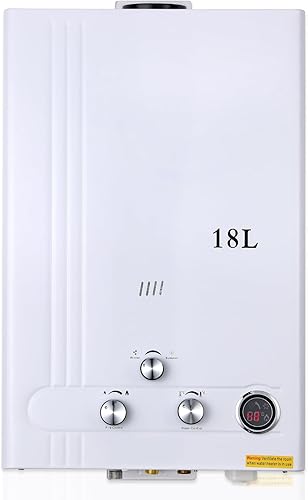 TCFUNDY Calentador de agua sin tanque de 4.75 GPM, calentador de agua caliente instantáneo de gas propano 18L, calentador de agua a gas con pantalla