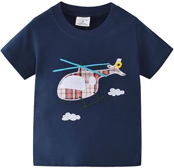 Toddler Boys Summer Casual Outfits Helicopter Pattern Short Sleeve Cotton Cartoon Kids T-Shirt 2-7 T
