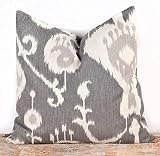 "N/A" Gray Ikat Pillow Cover Decorative Bed Pillows Toss Pillow Cases Linen Pillow Cover, 20"x20"