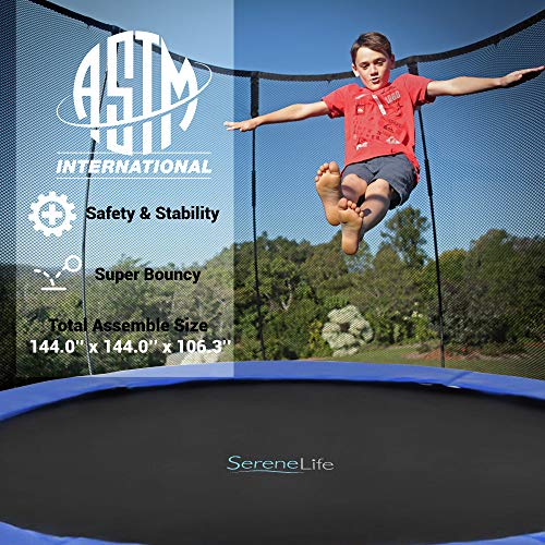 Serenelife Astm Approved Trampoline With Net Enclosure – Stable, Strong Kids And Adult Trampoline With Net – Outdoor Trampoline For Kids, Teens And Adults – Reinforced Kids, Blue, #TOP2