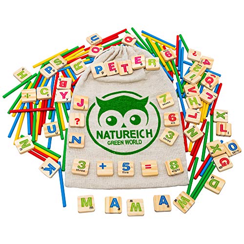Montessori Juguete educativo de matemáticas / alfabeto de madera incluida para almacenar Aprendizaje de números con varillas de madera, Coloridas
