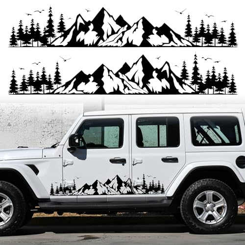 Image of TOMALL 1 Pair Fir Mountain Forest Vinyl Decals for Car Body Door Sides Universal Waterproof Tree Graphic Stickers Decoration for Travel Trailer Camper Vehicles SUV Truck Off-Road (Medium-Black)