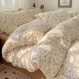 Covebett Bettwäsche 135x200 Blumen Beige Braun Blümchen Botanisch Muster Bettwäsche Set Aesthetic Blüten Blumenwiese Pflanzenmuster Mikrofaser Bettbezug Reißverschluss und Kissenbezug 80x80cm