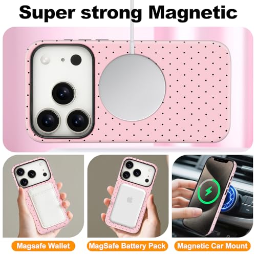 flewfun Magnetic for iPhone 17 Pro Max Case Cute Polka Dot Phone Case, Shockproof Slim TPU and Hard PC Protective Phone Cover Compatible with MagSafe Designed for Women Girls, Pink by flewfun - Used condition - Image 4