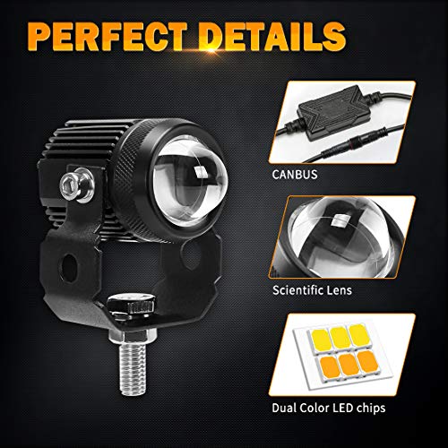 SUPAREE Motorcycle Dual Color LED Fog Driving Lights Auxiliary Lights White High Beam Yellow Low Beam Spot DRL Light for Bike Polaris Yamaha Can Am ATV UTV, 30W, 6000ML (2 PCS)