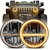 MAYELLO 7 inch Led Headlight Round, 7 inch Halo led Headlight H6024 DOT Approved Amber&White Halo Headlights Compatible with Jeep Wrangler Headlights, Compatible with Jeep JK TJ LJ Led Headlights 2PCS