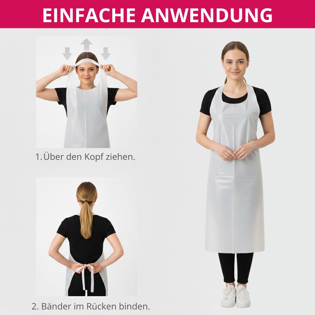 Suleno Einwegschürzen LDPE (100-300 Stück) weiß 20 µm Reißfeste | Plastikschürzen Einweg 75x130cm, Wasserdichte Einmalschürzen für Gastronomie, Küche, Catering, Hygieneschürzen Großpackung