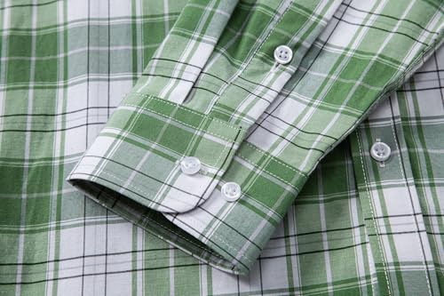 MUSE FATH Mens Long Sleeve Plaid Casual Shirts Soft Button Down with Pocket Green White XS — view 5