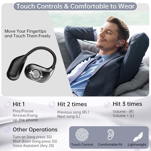 Image of WeCool Moonwalk M2 Pro Open Ear Earbuds Wireless with Ergonomic Ear Hooks, Bluetooth 5.4 Ows Earphones with Call Noise Reduction, Ear Safe Headphones with Mic, 60H Playtime, Leather Zip Case, IP55