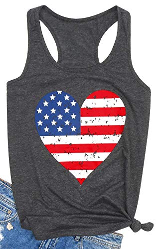 Bangely American Flag Heart Tank Top Women 4Th Of July Patriotic Shirt Graphic Usa Independence Day Tanks (Dark Grey, Xx-Large) #TOP7