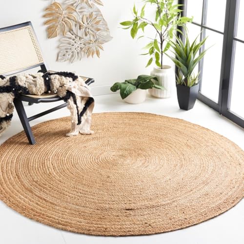 SAFAVIEH Area Rug 3' Round - Cape Cod Collection- Natural Brown, Handmade Braided Flat Weave Jute (CAP252A)
